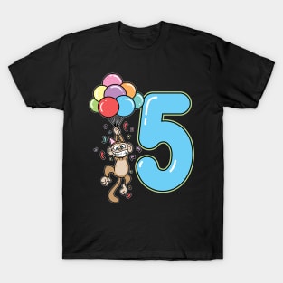 Fifth 5th Balloon Monkey Children's Birthday T-Shirt